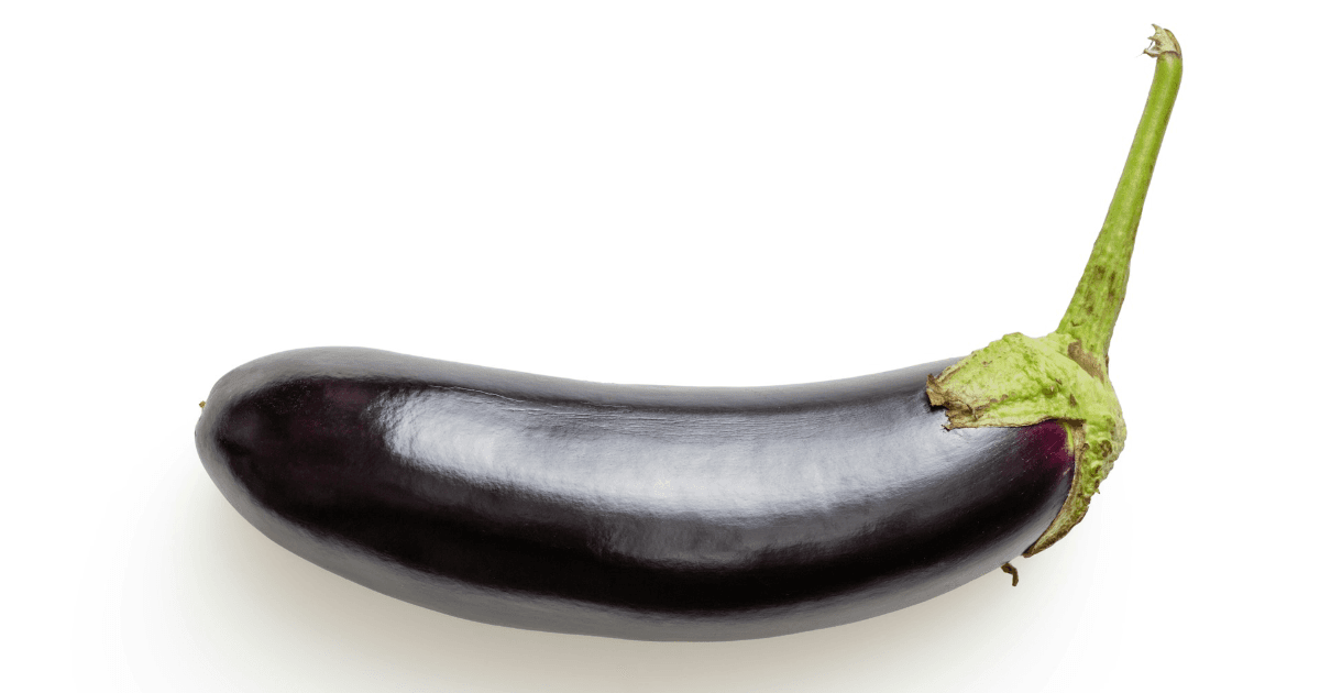 Isolated aubergine/eggplant on white background, used to represent a penis.