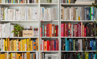 A colourful bookshelf